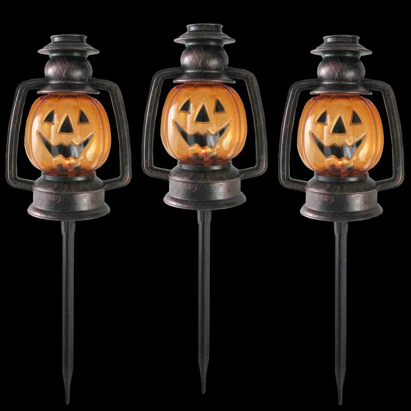 Northlight 16.5" Halloween Flickering Pumpkin Lantern Pathway Markers 3ct - Orange/Black, 3 of 4