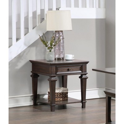 Vynxaria Traditional Design End Table with Storage Drawer, Espresso Finish, 23" x 28" x 25"H