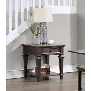 Vynxaria Traditional Design End Table with Storage Drawer, Espresso Finish, 23" x 28" x 25"H - 1 of 4