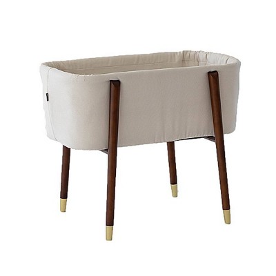 Cream Mid-Century Wooden Bassinet with Gold Accents