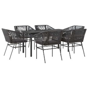 vidaXL 7 Piece Patio Dining Set - Black Poly Rattan Outdoor Furniture with Cushions and Glass Table for Garden, Backyard, Deck, Patio - 1 of 4