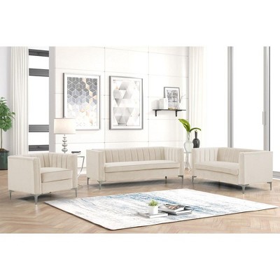 3-Piece Velvet Sofa Sets Contemporary Home Theater Seating Upholstered Couch Set for Living Room - Morden Fort