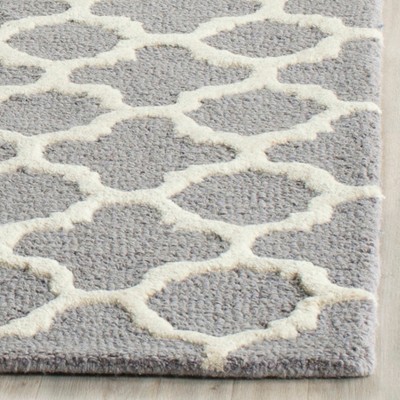 Hand-Tufted Silver and Ivory Wool Geometric Rug, 6' Square