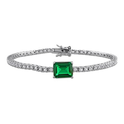 EVERLY JEWELRY | Sterling Silver 5 3/8 CT TGW Created Emerald and Created White Sapphire Bracelet, 7.25 inch