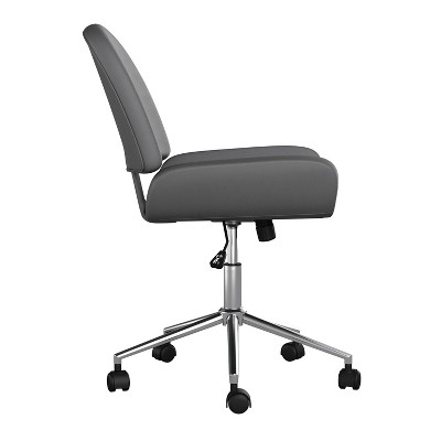 Gray Faux Leather Armless Swivel Office Chair with Polished Nickel Frame