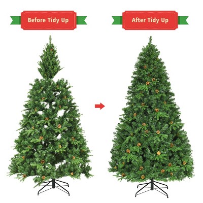 7.5ft Green Pre-lit Artificial Christmas Tree with Pine Cones