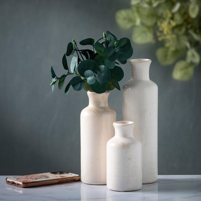Set of 3 Small White Ceramic Bottle Vases