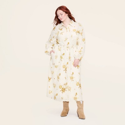 Women's Floral Long Sleeve Utility Midi Shirt Dress - Woolrich x Target Cream