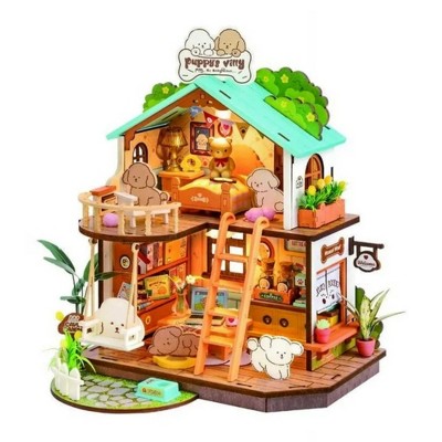 ROBOTIME Dollhouses, DIY Miniature Dollhouse with Puppy's Cozy Theme, Gift for Adult Kids, Multicolored, 10.93"*2.6"*8.31"