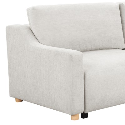 Cream Fabric Queen Sleeper Sofa with Natural Wood Legs