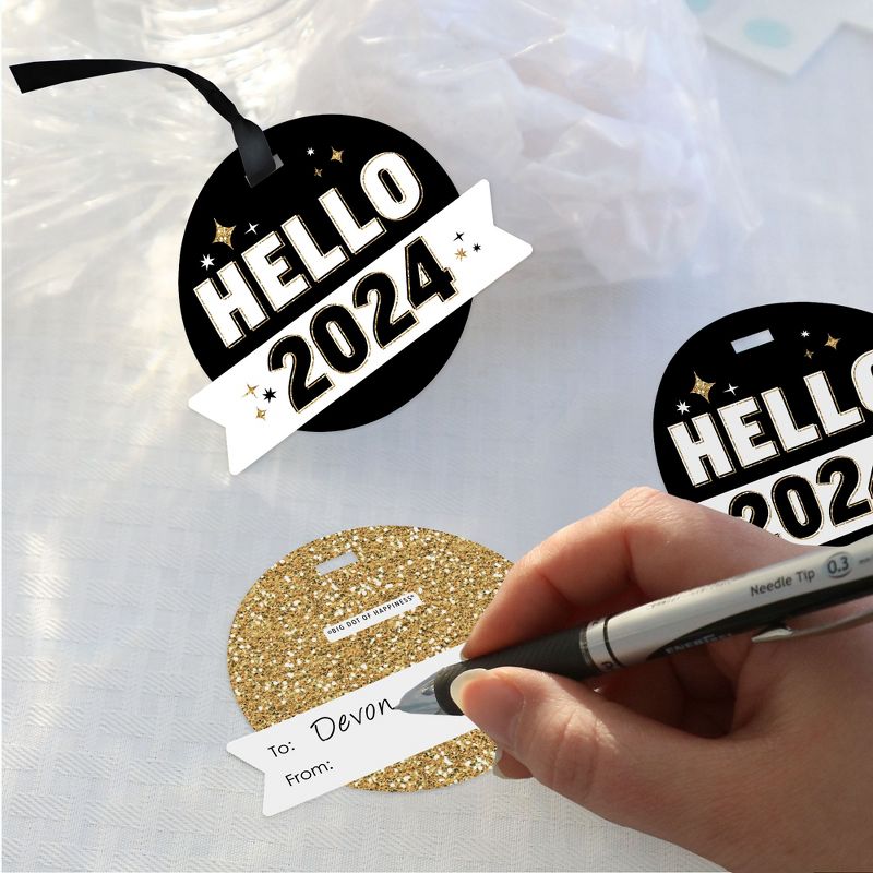 Big Dot of Happiness Hello New Year - 2024 NYE Party Clear Goodie Favor Bags - Treat Bags With Tags - Set of 12, 3 of 9