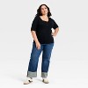 Women's Slim Fit Elbow Sleeve Button-Front Ribbed Henley Top - Ava & Viv™ - 3 of 3