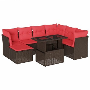 vidaXL 8 Piece Garden Sofa Set with Cushions Poly Rattan - Brown - 1 of 4