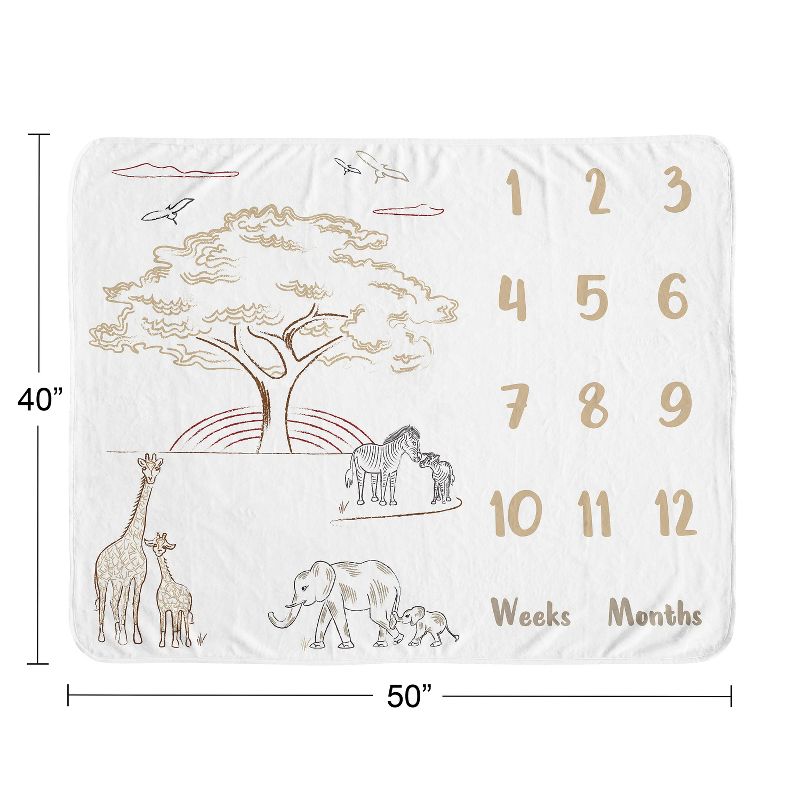 Sweet Jojo Designs Gender Neutral Baby Milestone Blanket Serengeti Animals Multicolor, 4 of 7