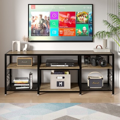 VECELO 65 Inches TV Stand, Entertainment Center with Storage Shelves & Hooks, 3-Tier Modern Wooden Console Table