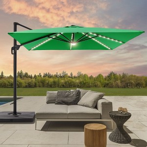 Sonkuki 11FT Round Offset Outdoor Solar LED Patio Aluminum Cantilever Umbrella w/ Base Included & Infinite Canopy Angle Adjustment - 1 of 4