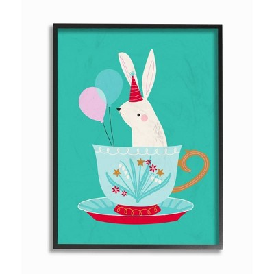 11"x1.5"x14" Bunny In Teacup Framed Giclee Texturized Art - Stupell Industries