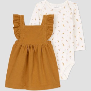 Carter's Just One You® Baby Girls' 2pc Floral Ruffle Jumper Set - Brown - 1 of 4