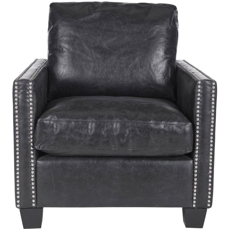 Horace Leather Club Chair  Silver Nail Heads - Antique Black - Safavieh., 1 of 5