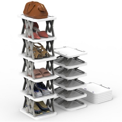 SEVOBAL 6 Tier Small Shoe Organizer Without Assembly Foldable for Entryway Front Door Entrance Bedroom Small Spaces, White, 12.2"*10.63"*3.94"