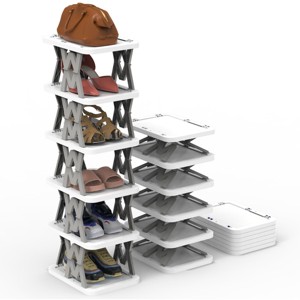 SEVOBAL 6 Tier Small Shoe Organizer Without Assembly Foldable for Entryway Front Door Entrance Bedroom Small Spaces, White, 12.2"*10.63"*3.94" - 1 of 4