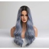 Jessie's Wig 28 Inch Wavy Bang Synthetic Wigs Ombre Blue With Dark Roots 1 Pc/Pack - 4 of 4