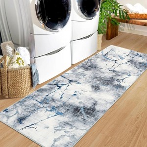 Modern Runner Rug, Washable Non-Slip Marble Abstract Carpet, Ultra-Soft Foldable Low Pile Rug for Kitchen, Entryway - 1 of 4
