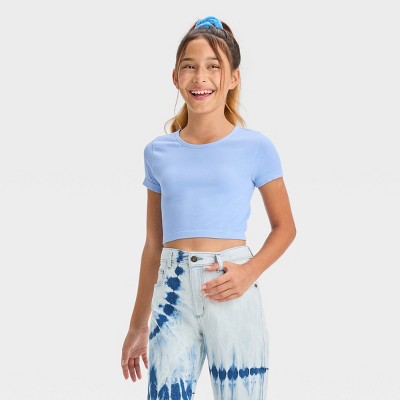 Girls' Short Sleeve Scoop Neck Seamless Cropped Top - art class™