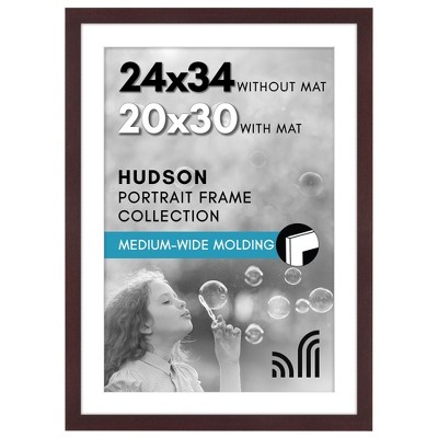 Americanflat 24x34 Poster Frame with Polished Plexiglass - 20x30 Frame with Mat or Display 24x34 Photo Without Mat - Hudson Collection - Mahogany