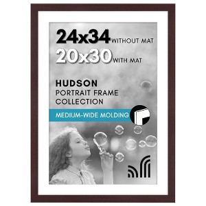 Americanflat 24x34 Poster Frame with Polished Plexiglass - 20x30 Frame with Mat or Display 24x34 Photo Without Mat - Hudson Collection - Mahogany - 1 of 1