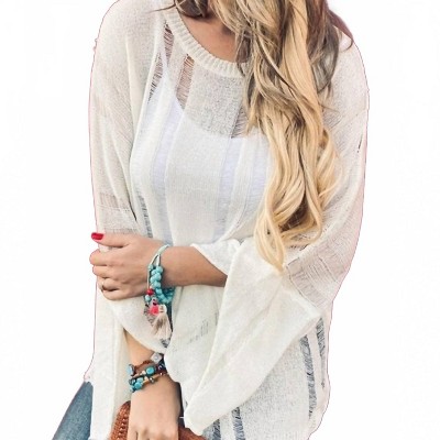 Women's Distressed Effect Lightweight Knit Top - And The Why M/L