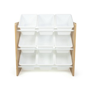 Kids' Journey Toy Storage Organizer with 9 Plastic Storage Bins Natural Wood/White - Humble Crew: MDF Frame, 3 Shelves - 1 of 4