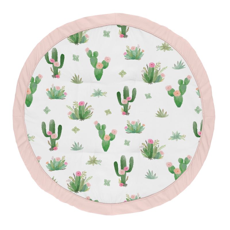 Sweet Jojo Designs Girl Baby Tummy Time Playmat Cactus Floral Green Pink and White, 1 of 6