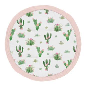 Sweet Jojo Designs Girl Baby Tummy Time Playmat Cactus Floral Green Pink and White