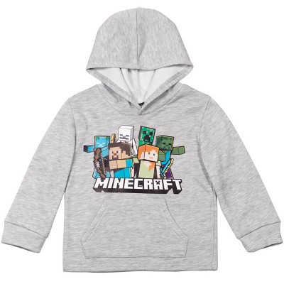 Minecraft Steve Alex Mobs Little Boys Fleece Pullover Hoodie Pocket Light Gray 