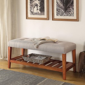 GDFStudio Isaac Button Tufted Fabric Upholstered Wood 40“ Bench with Shelf - 1 of 4