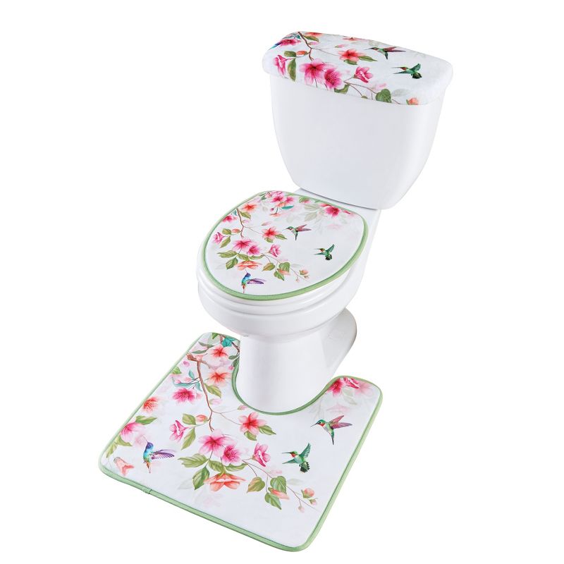 Collections Etc Vibrant Hummingbird Floral 3-Piece Commode Set SET, 1 of 3