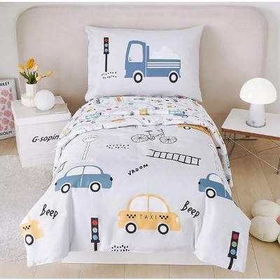 BAFODE 4 Pcs Toddler Bedding Set Cartoon Printed Toddler Bed Toddler Bed Set
