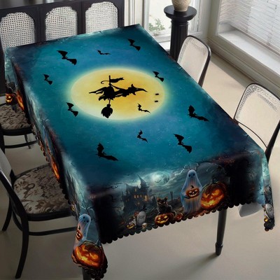 LOVEVOOK Rectangle Halloween Tablecloth, Round Holiday Pumpkin Table Cloths Washable Table Cover for Party Picnic Dinner Decor