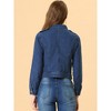 Allegra K Women's Notched Collar Zip Closure Biker Motocycle Denim Jacket - 4 of 4