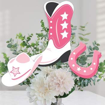 Big Dot of Happiness Rodeo Cowgirl - Pink Western Party Centerpiece Sticks - Table Toppers - Set of 15