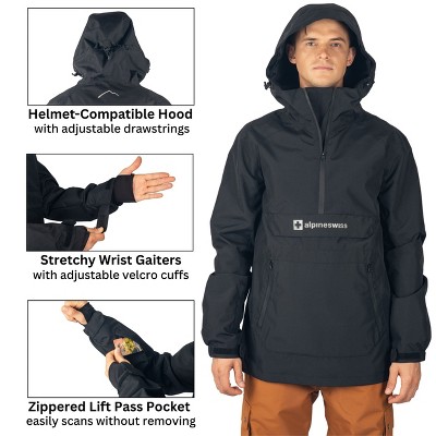 Alpine Swiss Mens Snowboard Jacket 10K Waterproof Hooded Ski Shell Anorak Windproof Pullover Winter Sport Coat BLK SML — фото 4