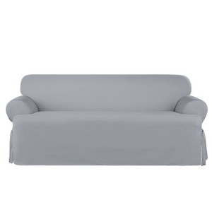 Heavy Weight Cotton Canvas T Cushion Sofa Slipcover Pacific Blue - Sure Fit: Durable, Machine Washable, Indoor Use - 1 of 2