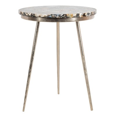 Faryn Agate Round Accent Table Nickel/Black - Safavieh