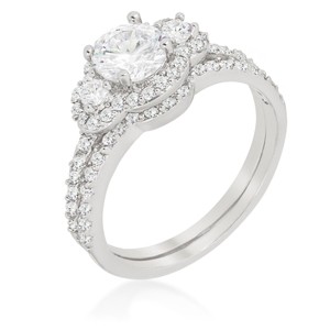 Slickblue Women's Rhodium-Plated Silvertone Fancy Wedding Ring Set with Clear Cubic Zirconia, Sizes 5 to 10 - 1 of 4