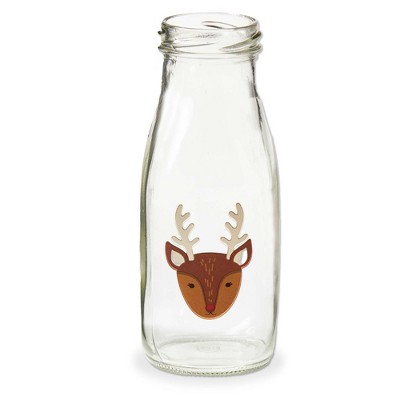 tag Reindeer Milk Bottle Decorative Glass Vases Christmas Pitchers Multicolor 12oz Dishwasher Safe 2.25x2.25x6 inches