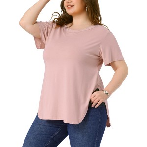 Agnes Orinda Women's Plus Size Side Split Hem Round Neck Short Sleeve Summer Casual T-Shirts - 1 of 4