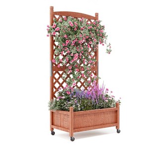 Raised Garden Bed on Wheels with Trellis, Large Outdoor Wood Planter Box for Climbing Plants, Vertical Planter with Drainage - 1 of 4