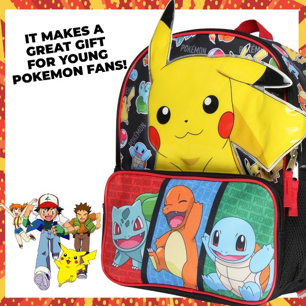 Mochila escolar Pokemon 3D Pikachu Bulbasaur Squirtle Charmander de 14" para niños 5