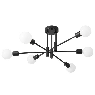 POWLIG 6-Light Black Mid Century Modern Nordic Sputnik Chandelier Flush Mount